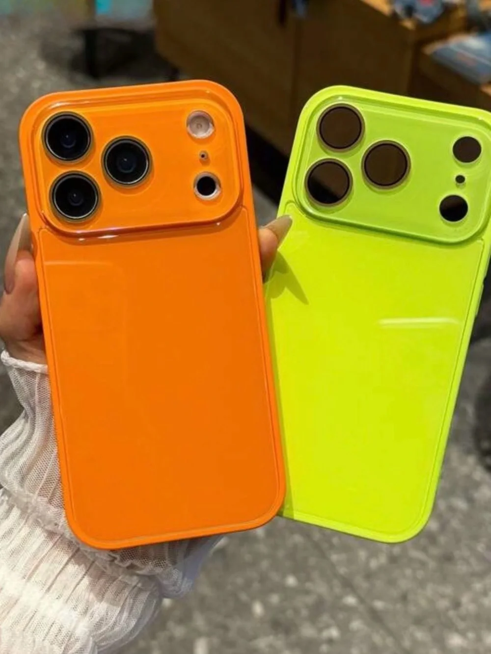 Luxe Glossy Neon Orange & Lime Green Cell Phone Case iPhone 17 Pro Set of 2
